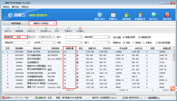 信管飞RMS软件如何查询商品销售数量？